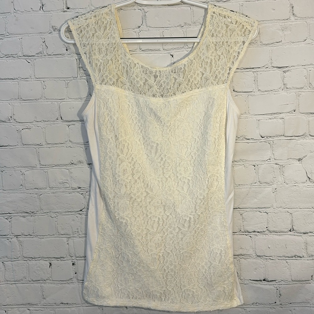 Express stretchy lace off white top